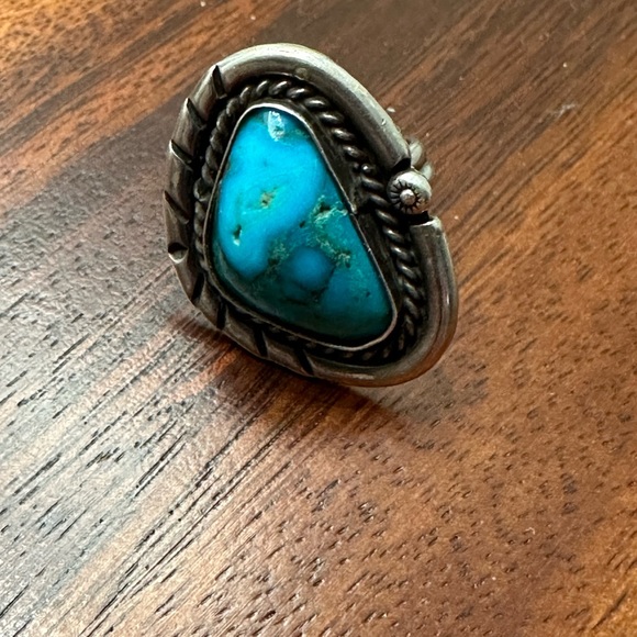 Vintage Navajo Tribal Turquoise Sterling Ring Nugget Native American Boho - Picture 3 of 6